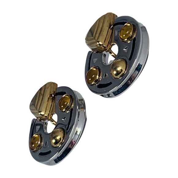 Piscitelli   Designer Gold Door Knocker Clip On Earrings 1" Silver & Gold - Picture 14 of 16